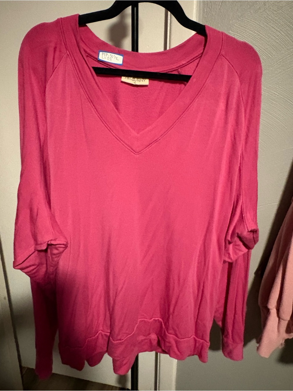 78 & Sunny XL Hot Pink Modal V-Neck Sweatshirt Made USA